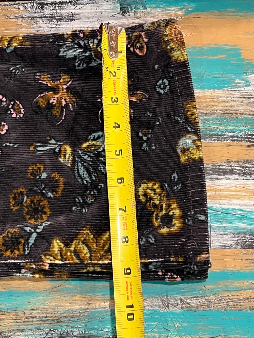 Pilcro Black Corduroy Flare Jeans with Multicolor Floral Motif - Picture 9 of 9